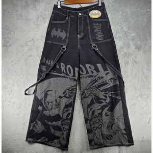 Batman & Robin Graphic Black Wide-Leg Pants US Women Size 8/10 Large NWT